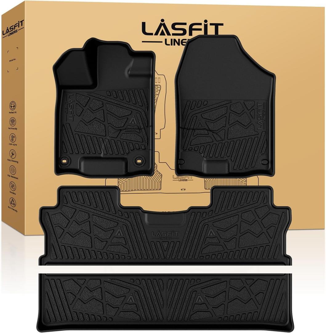 LASFIT Floor Mats for Honda Ridgeline 2026 2025 2024 2023-2017 Crew Cab, All Weather Protection TPE Non-Slip Custom Fit Automotive Accessories Floor Liners 1st & 2nd Row, Black
