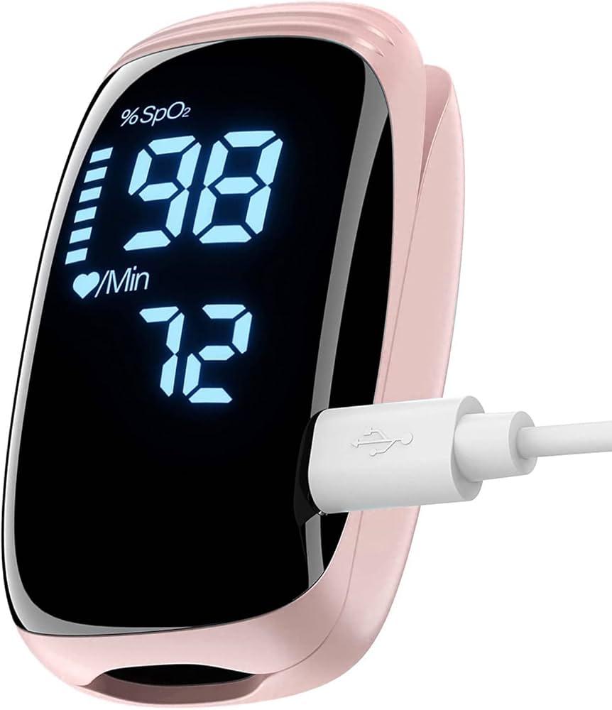 Finger Pulse Oximeter, Fingertip Blood Oxygen Saturation with Pulse Monitor, Oximeter with Lanyard, Pulse Oximeter for Sport and aviation use (LED pink)