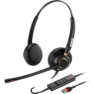 Arama USB Headset with Microphone for PC, Computer Laptop Headphones with Noise Cancelling Mic & Audio Controls for Home Office Business Skype UC Webinar Zoom