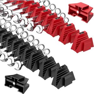 PINOZE 48PCS Magnetic Modular Wrench Organizers for Tool Drawers - Black & Red - Wrench Rack with Metric & SAE Labels, Customizable Magnet Tool Storage Holder for Tool Box Organization