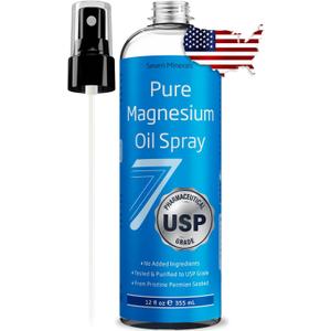 Seven Minerals Pure Magnesium Oil Spray - Big 12oz - Pharmaceutical (USP) Grade, Highest Strength with Instant Relief for Feet, Sleep, Muscle Pain & Cramps - Mined in The USA