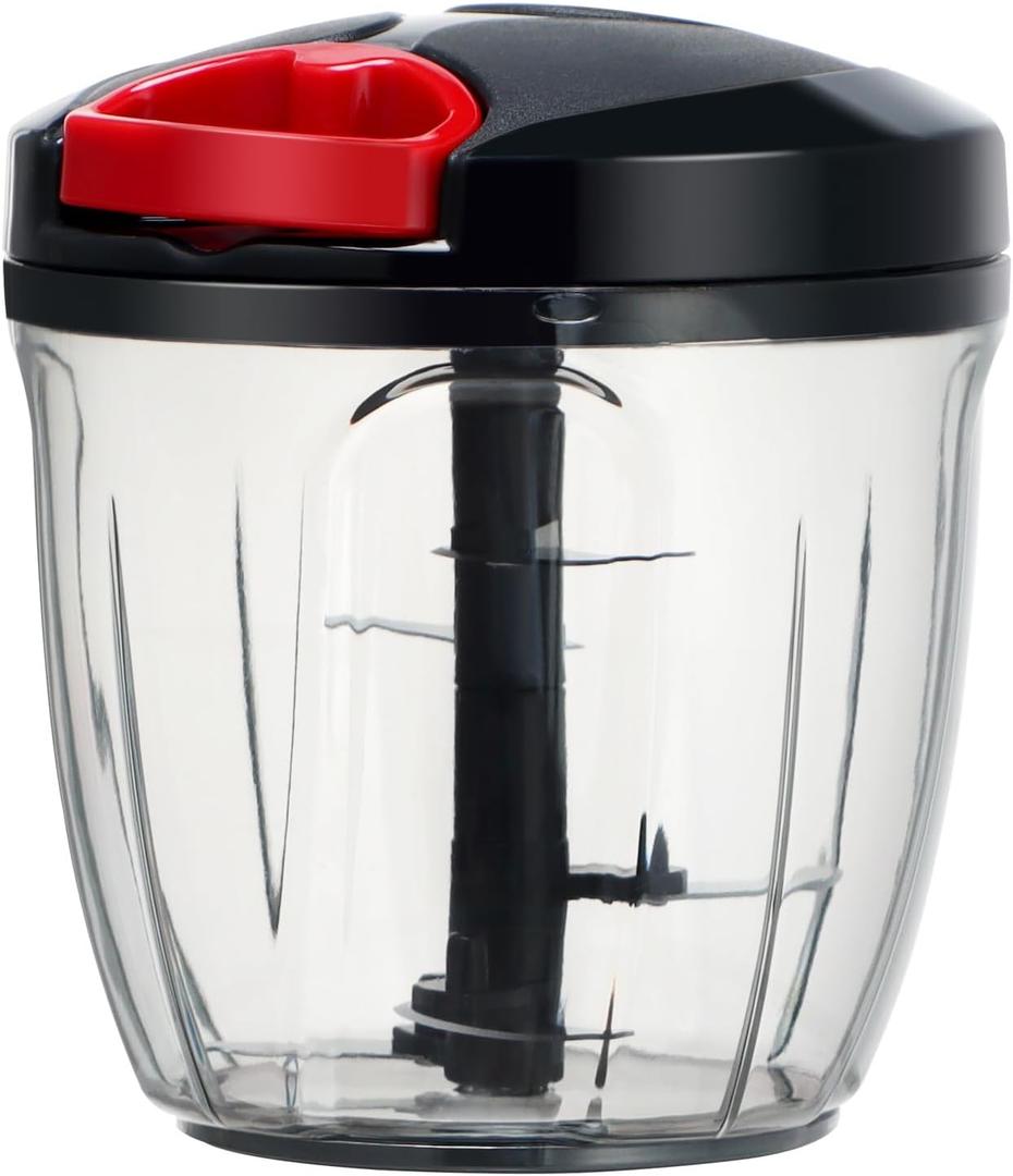 Ourokhome Manual Food Processor Vegetable Chopper, Portable Hand Pull String Garlic Mincer Onion Cutter for Veggies, Ginger, Fruits, Nuts, Herbs, etc., 900ml, Black