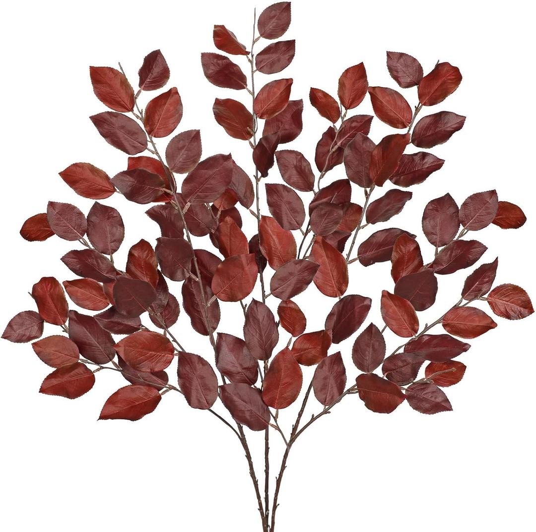 41 inch Artificial Fall Leaves Stem Fake Autumn Foliage Branches Citrus Leaf for Home Kitchen Farmhouse Vase Thanksgiving Table Centerpieces Party Decor Burgundy (Red)