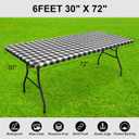 Smiry Rectangle Picnic Table Cloth, Elastic Waterproof Fitted Vinyl Tablecloths, Flannel Backed Buffalo Plaid Table Covers for Dining, Camping, Outdoor (Black and White, 30" x 72")