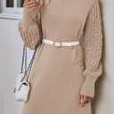 Sovoyontee Women's 2025 Fall Long Sleeve Mock Neck Sweater Dress Casual Loose Ribbed Knit Mini Short Pullover Dresses (Beige, S)