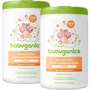 Babyganics Alcohol-Free Hand Sanitizing Wipes, Mandarin, Kills 99.9% of Common Bacteria, Moisturizing, 200 Count, (100 Count, 2 Pack), Packaging May Vary, Best By 10, 2026