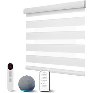 CITOLEN Motorized Zebra Blinds with Remote, White, 48" W x 72" H