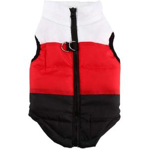 Quilted Striped Color Block Puffer Vest Coat for Small Pets Dogs and Cats (M, Red Black & White)