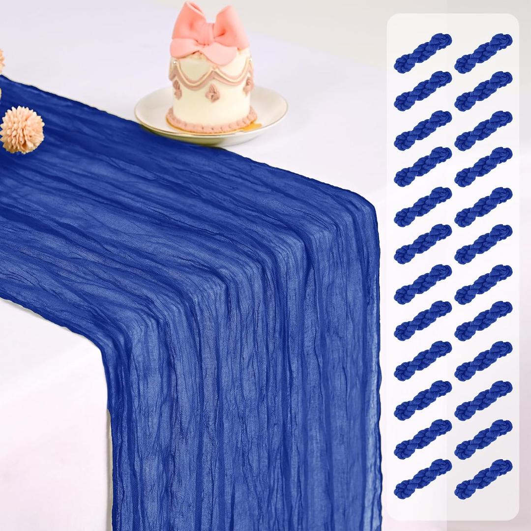 24 Pack Royal Blue Table Runner, Cheesecloth Table Runner Long Romantic Semi Sheer Rustic Boho Gauze Table Runners for Wedding Bridal Shower Birthday Party Decorations(17.7108 Inch)