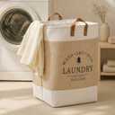 Foldable Storage Bags - Heavy-Duty Fabric Dirty Clothes Organizer, Large Capacity Space-Saving Storage for Clothes, Toys, Blankets, Sports Equipment, Living Room, Bedroom, etc. (Khaki, 65L)