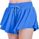 JOCMIC Girls Flowy Shorts, 2 in 1 Preppy Butterfly Shorts with Spandex Liner for Cheer Athletic Gym Teens Casual Clothes, Small