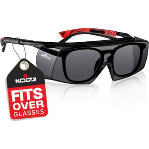 NoCry Tinted Safety Glasses Over Eyeglasses for Men and Women with Anti Scratch Wraparound Lenses  UV400 and ANSI Z87 Certified  Adjustable Temples with Anti-Slip Tips  Great for Shooting (Tinted Black & Red)