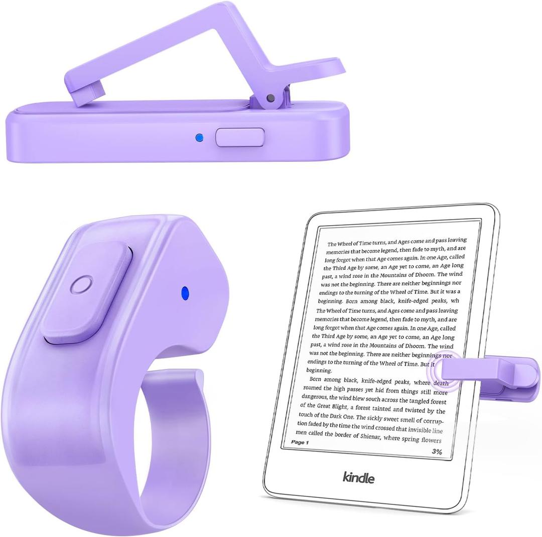 [Case-Friendly] Remote Control Page Turner Ring for Kindle Paperwhite Oasis Scribe Kobo eReaders, Camera Camcorder Remote Controls, Page Turner Clicker for ipad iPhone Tablets with Storage Bag (Purple)