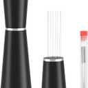 WDT Espresso Distribution Tool, 0.35mm  Coffee Stirrer, 304 Stainless Steel, Aluminum Alloy Handle with Stand, Barista Espresso Whisk Tool (Metal Black)