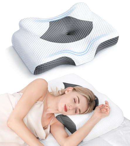 Osteo Cervical Pillow for Neck Pain Relief, Hollow Design Odorless Memory Foam Pillows with Cooling Case, Adjustable Orthopedic Bed Pillow for Sleeping, Support for Side Back Sleepers