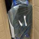 Medline Lightweight Foldable Transport Wheelchair with Handbrakes and 12-Inch Wheels, Blue Frame, Black Upholstery