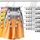4 Pack Pants & Skirt Hangers Space Saving Hanging Closet Organizer and Storage, Upgrade Skirt Hangers with Clips and 360° Swivel Hook, Closet Storage