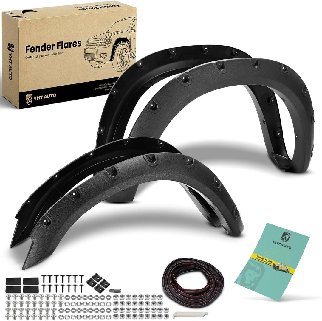 YHTAUTO Pocket Bolt-Riveted Style Fender Flares, Compatible with 2010-2018 Dodge Ram 2500/3500, Set of 4, Textured Matte Black Wheel Flare Cover Protector