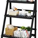 oakvivo 39.4" Foldable Plant Shelf Ladder Shelf, 3 Tier Bamboo Ladder Flower Pot Display Shelf, Freestanding Ladder Bookshelf for Garden, Balcony, Yard, Living Room, 23.6" W x 15" D x 39.4" H, Black