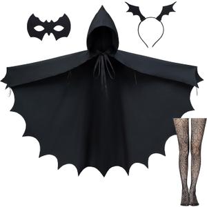 Irtysh Adult Bat Wings Cloak Robe Hooded Cape Accessory for Dragon Vampire Witch Costume Cosplay Mask Ears Headband Socks set (Adult Size)
