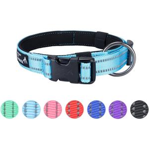 EXCELLENT ELITE SPANKER Reflective Dog Collar Classic Soft Padded Breathable Nylon Adjustable Pet Collar with Quick Release Buckle for Boy Girl Male Female Puppies Small Medium Large Dogs(LBLU-L)