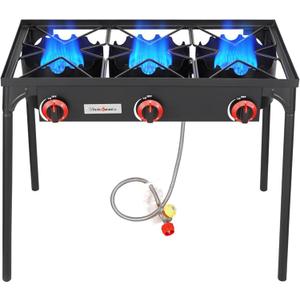 Vivicreate 3 Burner High pressure Propane Stove, 28 Inch Tall Camping Stove with cast iron burner 105000 BTU power, Stable Legs for Outdoor Use, Trible burner stove