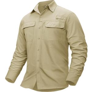 TACVASEN Men's Fishing Shirts Long Sleeve Sun Protection UPF50+ Quick Dry Button Down Shirts with Zipper Pockets (S)