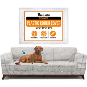 Houseables Plastic Couch Cover, Plastic Couch Covers for Pets, Sofa Protector, Clear Vinyl Slipcover, Furniture Protectors For Cats, Dogs, Storage, Waterproof, Pet Pee Urine Proof, Scratch, Heavy Duty