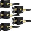Goldenwarm 5 Pack Black and Gold Passage Door Handles, Matte Black Closet Door Handles, Black and Gold Interior Lever Door Handle for Hallway, Closet(Square, Zinc Alloy)