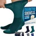 Doctor's Select Men's Diabetic Socks for Men - 4 Pairs, Size: Large (Large, Crew Height - Navy, Green, Blue, Grey)