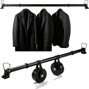 Heavy Duty Car Clothes Hanger Bar - Telescopic Clothes Rack from 30 to 63 Inches, 120lbs Max Load with Anti-Slip Rings for Car, SUV, Truck, RV