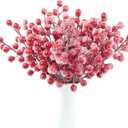 Feitore 30 Pack Snow Frosted Red Berry Stems 8.9" Holly Frosted Berry Picks Snowy Artificial Red Berries for Christmas Tree Filler Picks and Sprays Holiday DIY Crafts Christmas Decor