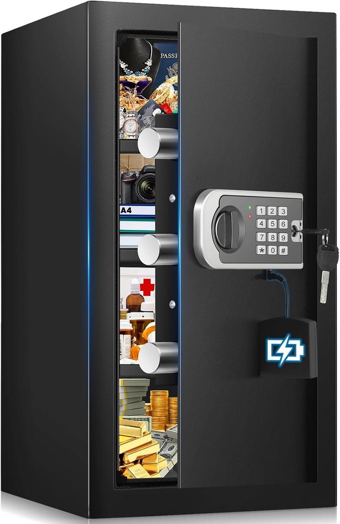 [23.6" Tall]Large Safe Box, . Home Safes with Fireproof Waterproof Bag, Security Safes for Home with Programmable Keypad Key, Smart Alert, Mute Mode, Anti-theft Digital Safe for Valuables