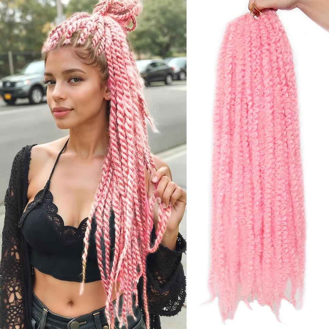 Marley Twist Braiding Hair 24 Inch 8 Packs, Soft Marley Hair for Braiding, Cuban Twist Hair, Afro Kinky Twist Braiding Hair Extensions, Tangle Free Crochet Hair for Black Women (Pink)