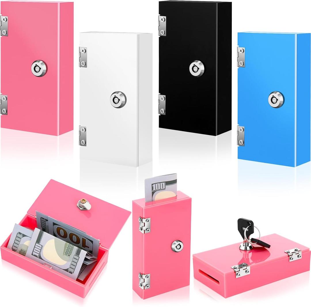 Honeydak 4 Pack Acrylic Cash Box Portable for Gambler Pocket Safe Winners Bank Casino Cash Box with 2 Keys Gambler Gift for Pocket Sized Money Colored Safe Storage(Small,Traditional Color)
