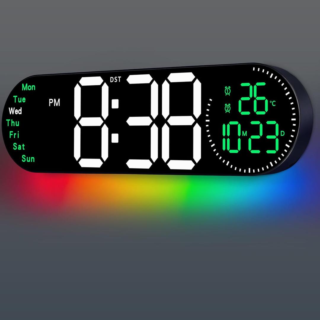 17.2 Inch Large Digital Wall Clock with 9 Color Changing,Green
