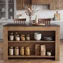 LITTLE TREE Kitchen Island with Storage, 55 Inch Island, Modern Farmhouse Kitchen Counter, Fluted Reeded Frame Open Shelves Prep Workstation, Black and Brown, 55.12" W x 27.56" D