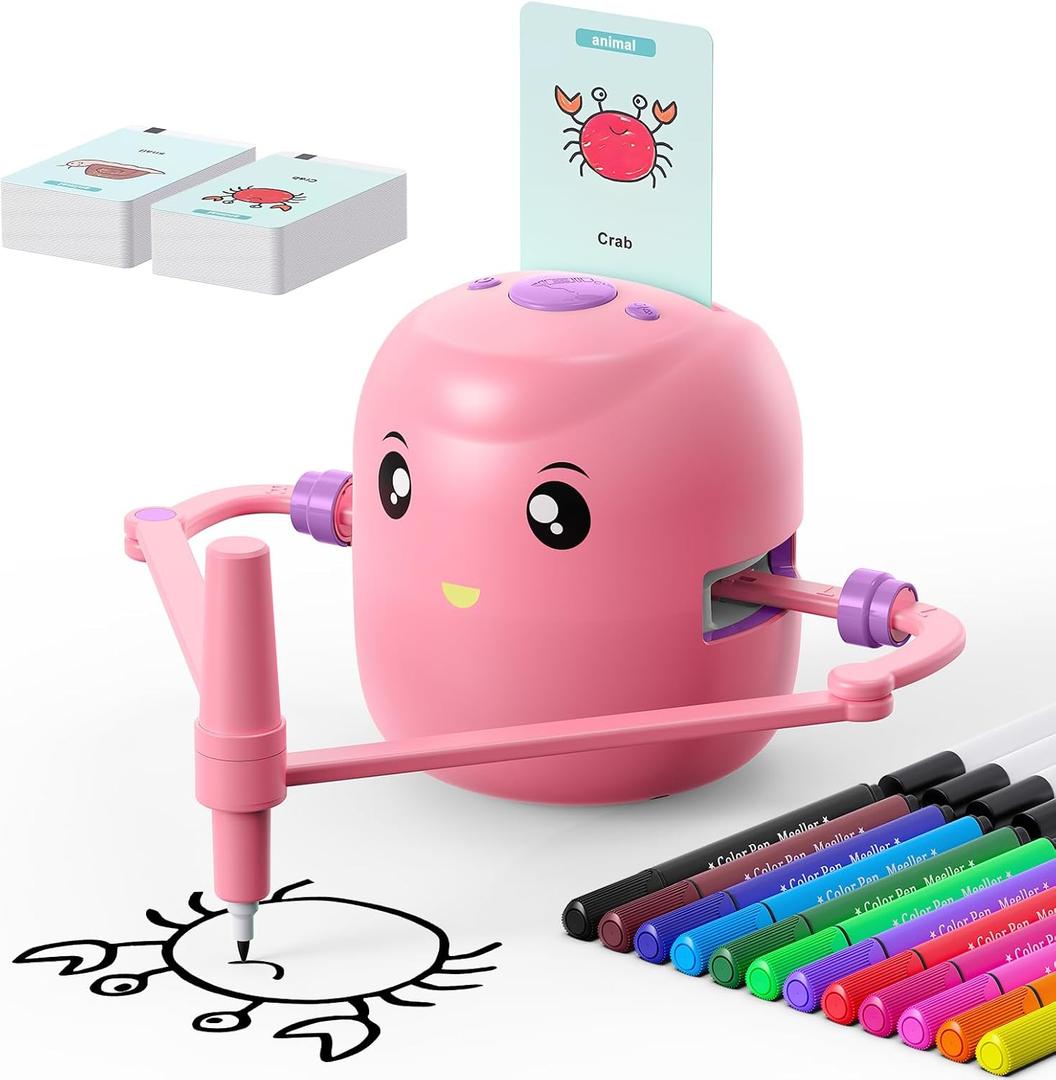 Smart Drawing Robot for Kids,Montessori Educational Painting Toy for 5+ with Voice Interaction&16 Color Pens,Magic Drawing Robot with 150 Learning Word Cards ,Ideal Gift for 5+ Year Old Boys Girls (Pink)