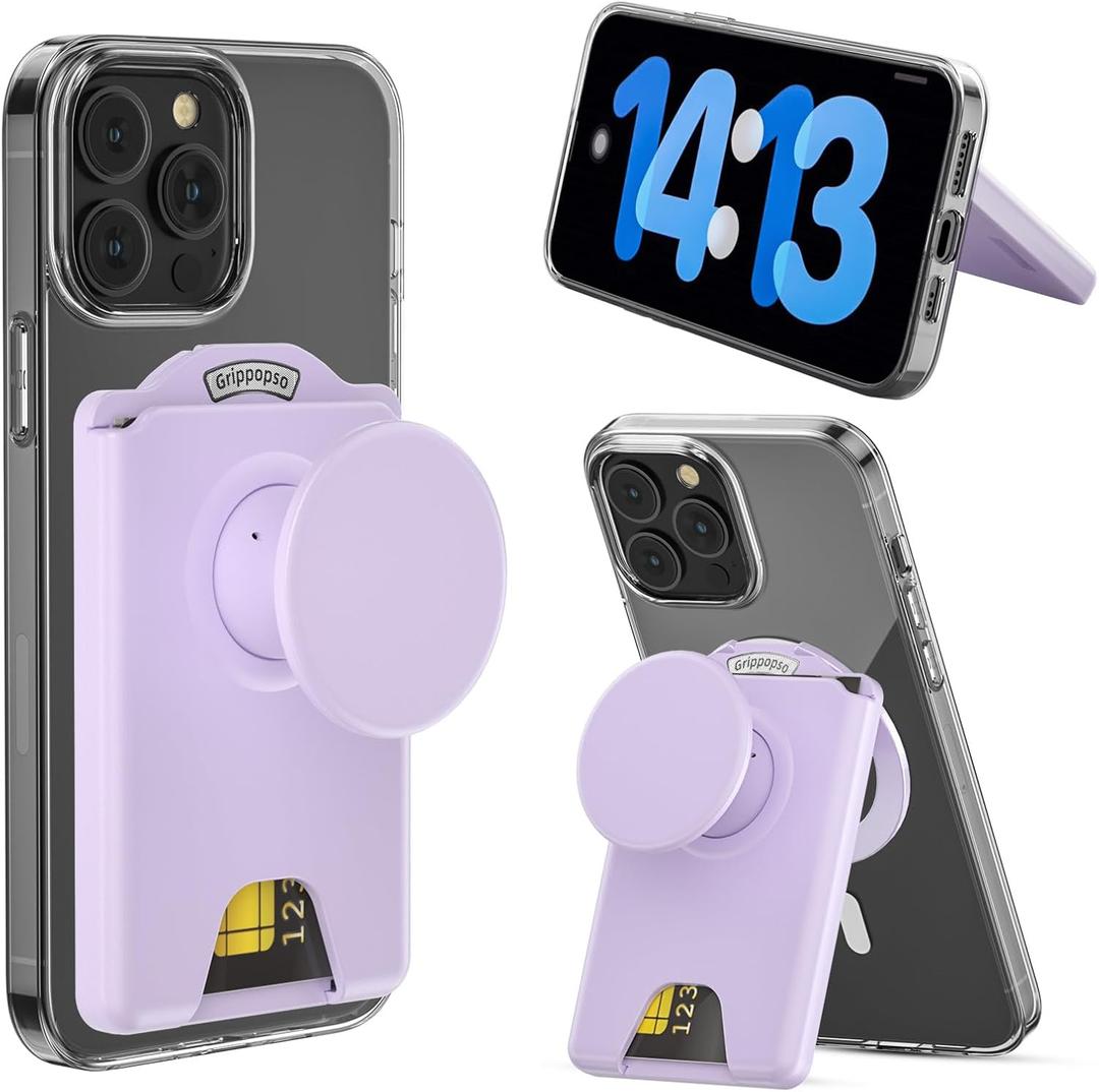 for MagSafe Wallet Stand, Magnetic Wallet Stand Adjustable, Phone Stand Card Holder with Secure Grip, for Samsung S25 S24 S23 Series and for iPhone 17 16 15 14 13 12 Series, Fit 3 Cards, Purple