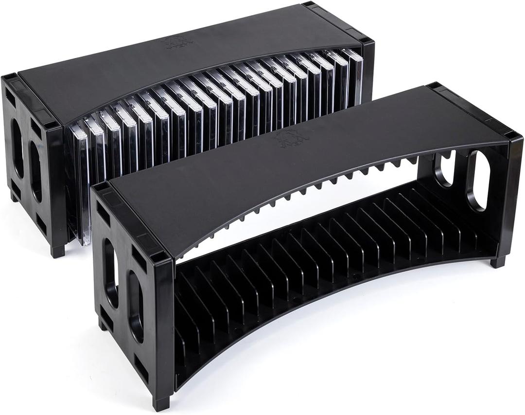 Alavisxf Stackable CD Storage Rack - 2 Pack ABS Organizer Holds 40 Slim CD Cases, Ideal for Home, Office, Music Room