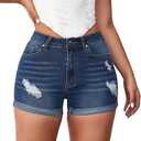 Women's Denim Shorts Summer Lady Clothing High Waist Denim Shorts Women Fringe Frayed Ripped Short Jeans, M