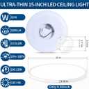 15'' Led Flush Mount Ceiling Light Fixture, 32W 3200LM, Dimmable & 3000K/4000K/6500K Selectable, Modern White Ceiling Lamp for Bedroom, Kitchen, Home Office, Hallway, Wired