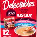 Delectables Lickable Treat Bisque Senior 10+ Wet Cat Treat Variety Pack, Food Topper, Hydrating, Grain-Free, No Fillers, No By-Products, No Added Preservatives, 1.4oz Pouch, 12ct (EXP 02/21/27)
