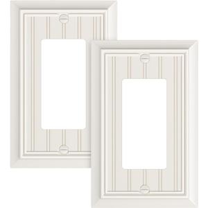 2-Pack Classic Beadboard Decorator Wall Plate Cover, Light Almond Decorative Switch Plates and Outlet Covers, Durable Natural Bamboo Fiber Wall Plates for Electrical Outlets, Receptacle, GFCI Outlet