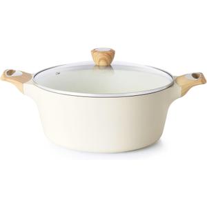 SENSARTE Ceramic Nonstick Stock Pot with Lid, 6.6 QT Soup Pot Casserole Pot, Non-toxic Healthy Pasta Pot, Large Cooking Pot Stew Pot, Induction Compatible, PFOA PFAS PTFE Free, White