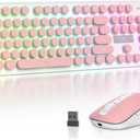 Backlit Pink Keyboard and Mouse Wireless, 2.4GHz Light Up Typewriter Rechargeable Quiet Keyboard Cordless with USB Receiver for PC/Laptop(Pink)