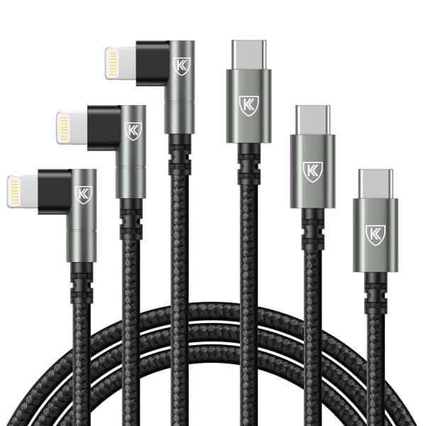 USB C to Lightning Cable 10FT [Apple MFi Certified] 3Pack Long iPhone Charger Cable 90 Degree i Phone Fast Charging Nylon Braided USB Lightning Cable for iPhone 14/13/12/11/Pro/Max/Plus/8/7/6/5S