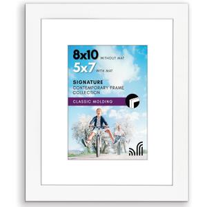 Americanflat 8x10 Picture Frame with Shatter-Resistant Glass - Use as 5x7 Frame with Mat or Display 8x10 Photo Without Mat - Signature Collection - Picture Frames for Tabletop and Wall Display - White
