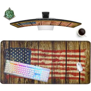 Mouse Pad 31.5 X 15.7 in, Extended Large Mat with Stitched Edges, Non-Slip Rubber Base, Home Office Desk Decor Accessories for Computer Laptop Work Gaming (Retro Wood Old USA Flag)