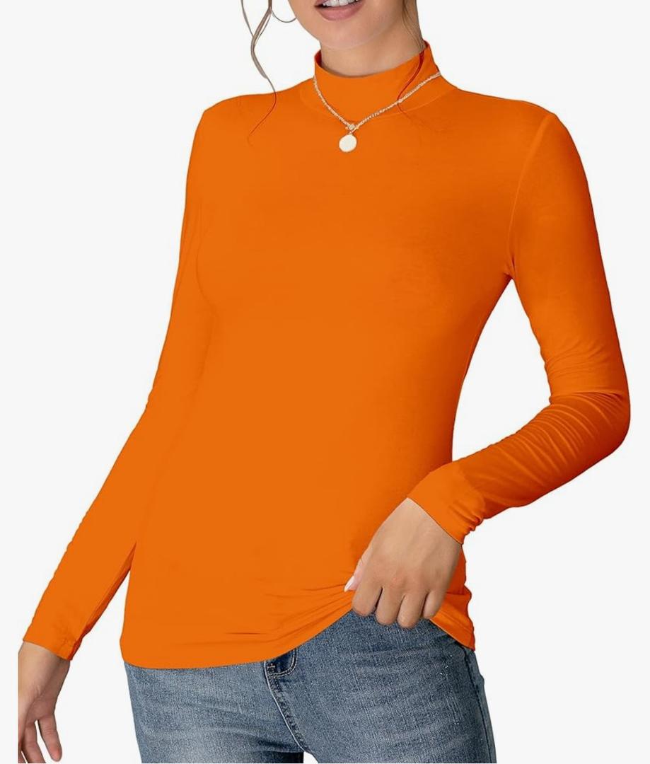 Women's Mock Turtleneck Long Sleeve Sleeveless Pullover Tops Slim Fit Basic T-Shirts, XS